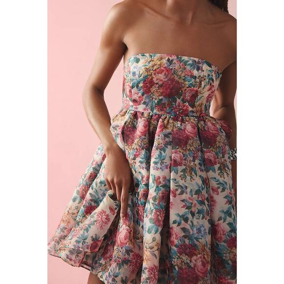 Selkie Strapless Floral Mini Dress - L - Picture 4 of 4